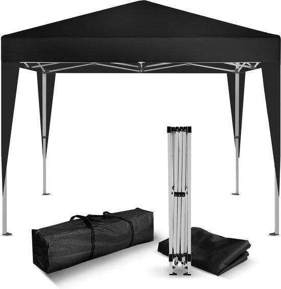 Kronenburg Vouwtent Partytent 2 x 2m, Kleur Zwart - Zonder Zijelement - Waterdicht Pavillon - UV-bescherming 50