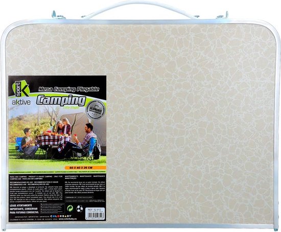 Opvouwbare strandtafel, afmetingen 60 x 40 x 26 cm, crème, metalen frame, houten plaat, klaptafel, campingtafel, klein, veiligheidssluiting [Energieklasse A] — afbeelding 3