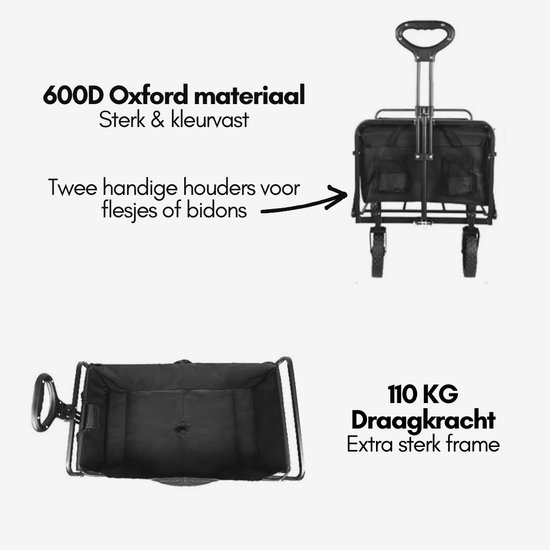 Tobey's Bolderkar - Opvouwbaar - Sterk Frame - 110 KG Draagkracht - Bolderwagen - 73x49 - Transportkar - Boodschappenkar - Zwart van Tobey's — afbeelding 4