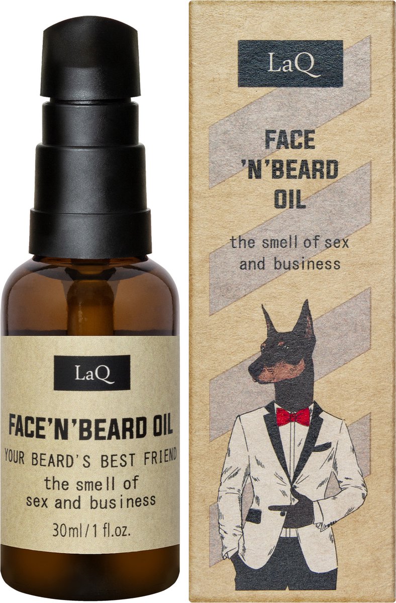 LaQ Face & Beard Oil Doberman – Verzachtende & Beschermende Baardolie – Ruikt naar Sex & Business – voor Baard & Gezicht – 30ml