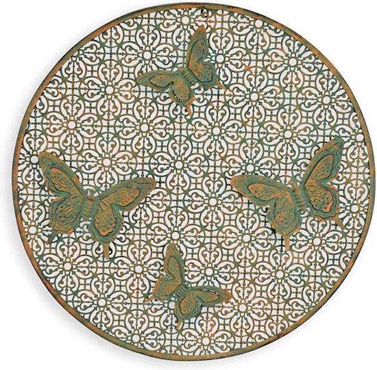 Wanddecoratie - Vlinders - Ijzeren decoratie met Vlinders design - rond - Landelijk - Natuur - diameter 68 cm
