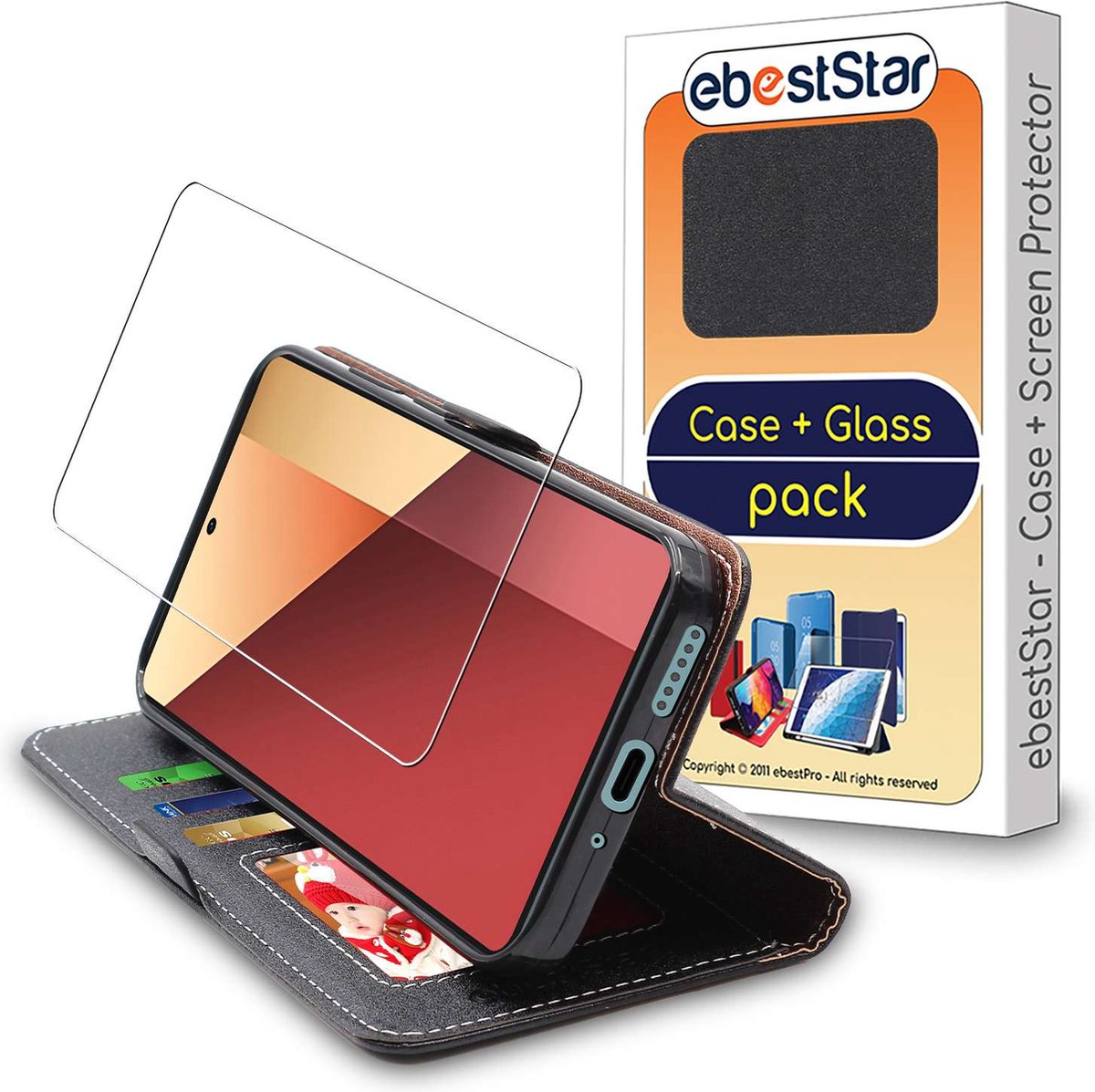 ebestStar - Hoes geschikt voor Xiaomi Redmi Note 13 Pro 5G, Wallet Etui, Book case hoesje, Zwart + Gehard Glas