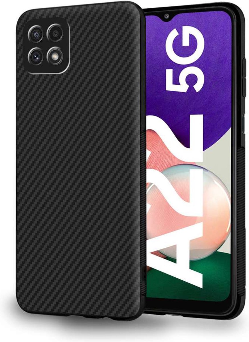 ebestStar - Hoes geschikt voor Samsung Galaxy A22 5G, Hoogwaardig Zacht TPU Bescherming, Koolstof Design Hoesje, Zwart