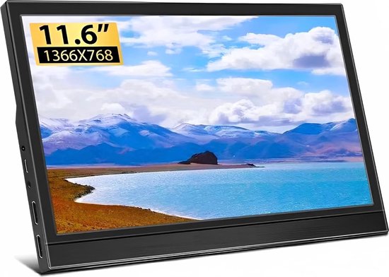 Draagbare monitor - 11,6 Inch - 1366 * 768 met HDMI, USBC - Kleine monitor compatibel met PS3, PS4, Raspberry Pi 3 2 1 - Mini Monitor met dubbele ingebouwde luidspreker en kickstand
