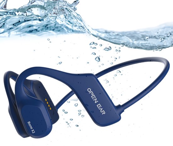 VR Electronics® Bone Conduction Headphone Blauw - Sporthoofdtelefoon - Sport oortjes - Draadloze oordopjes - Waterbestendig - 8GB Interne Geheugenkaart - Sport Koptelefoon - Voor alle Telefoons en Laptops - Hardloop Oortjes