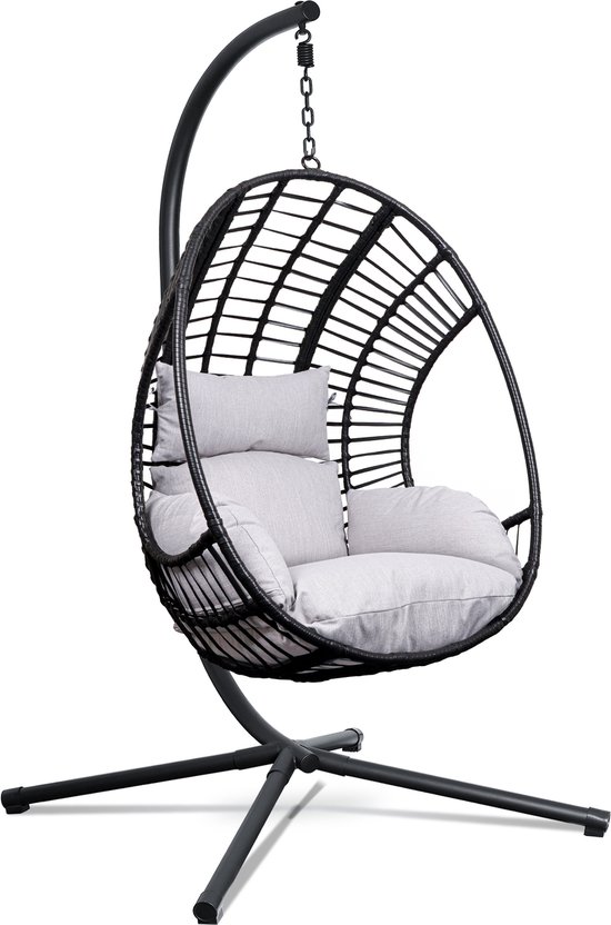 Swoods XXL Egg Hangstoel – Hangstoel met standaard – Egg Chair – tot 150kg – Lichtgrijs