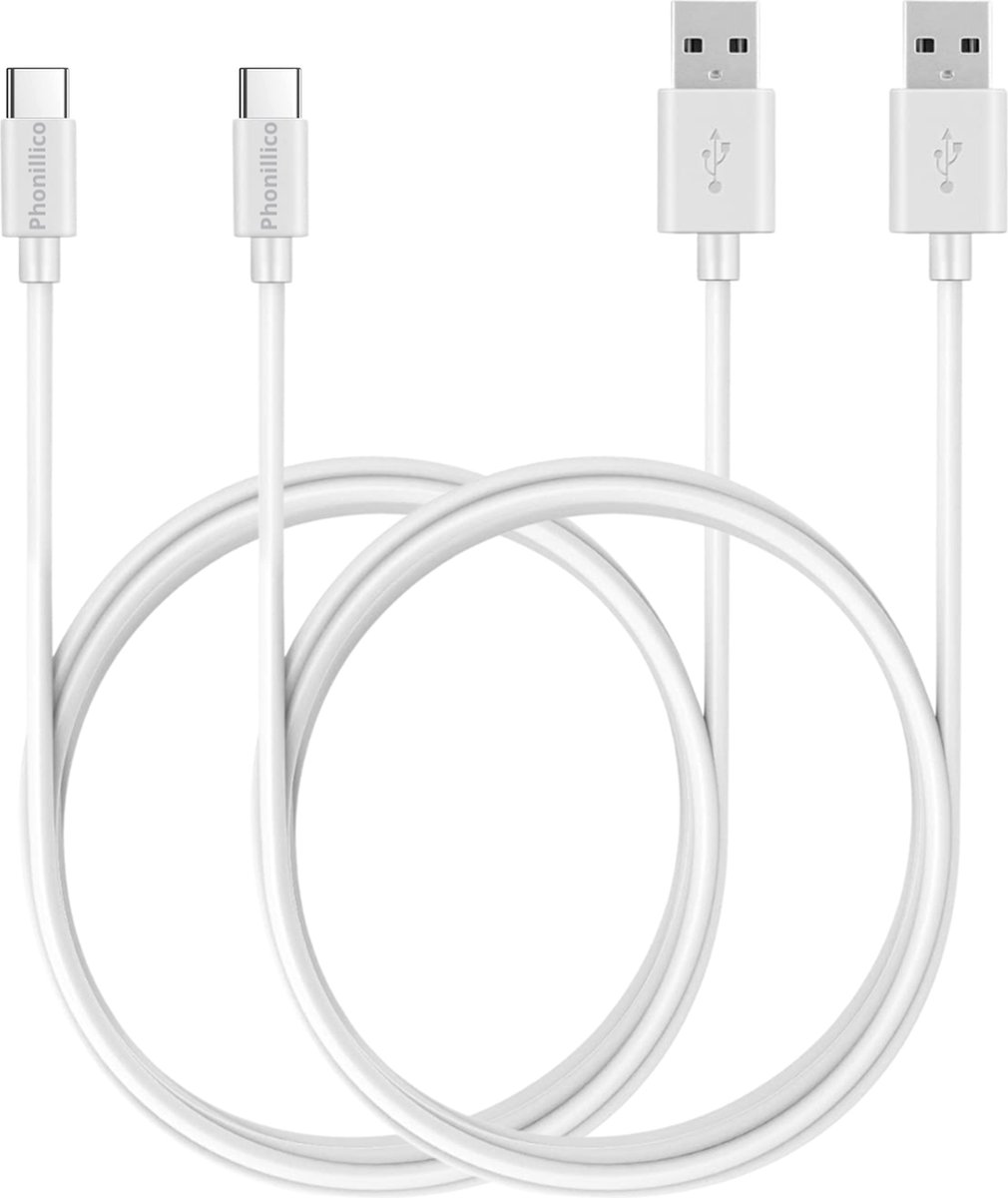 2x USB C naar USB A Kabel Wit - 2 meter - Oplaadkabel voor Oppo Reno 4 / Oppo Reno 4Z / Oppo Reno 4 Pro