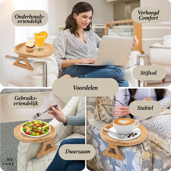 D&D Living® Sofadienblad - Flexibele Bankleuning Opbergplaats met Anti-Slip Kurk Pad | Dienblad voor Sofa van 47x34 cm, Duurzaam Natuurlijk Bamboe Groot