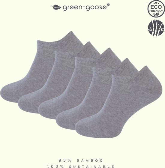 green-goose® 5 paar Heren Bamboe Sneakersokken | Footies | Unisex | Anti zweet | 40-46 | 100% Ecologisch | Anti transpirant