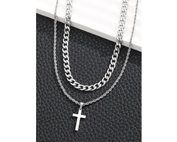 2-delige roestvrijstalen ketting met hanger kruis