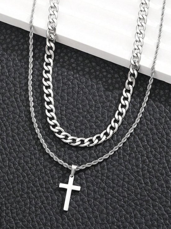 2-delige roestvrijstalen ketting met hanger kruis