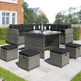 Instinct® tuinlounge set - 2 banken - 4 stoelen - eettafel - voor alle weersomstandigheden - zwart