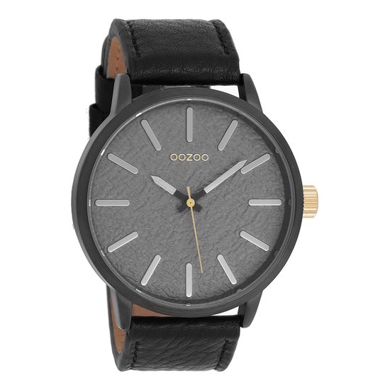 OOZOO Timepieces - Zwarte horloge met zwarte leren band - C9028
