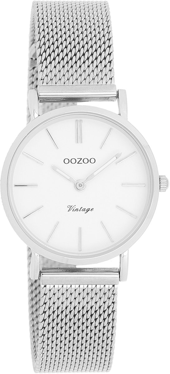OOZOO Timepieces - Zilverkleurige horloge met zilverkleurige metalen mesh armband - C20230
