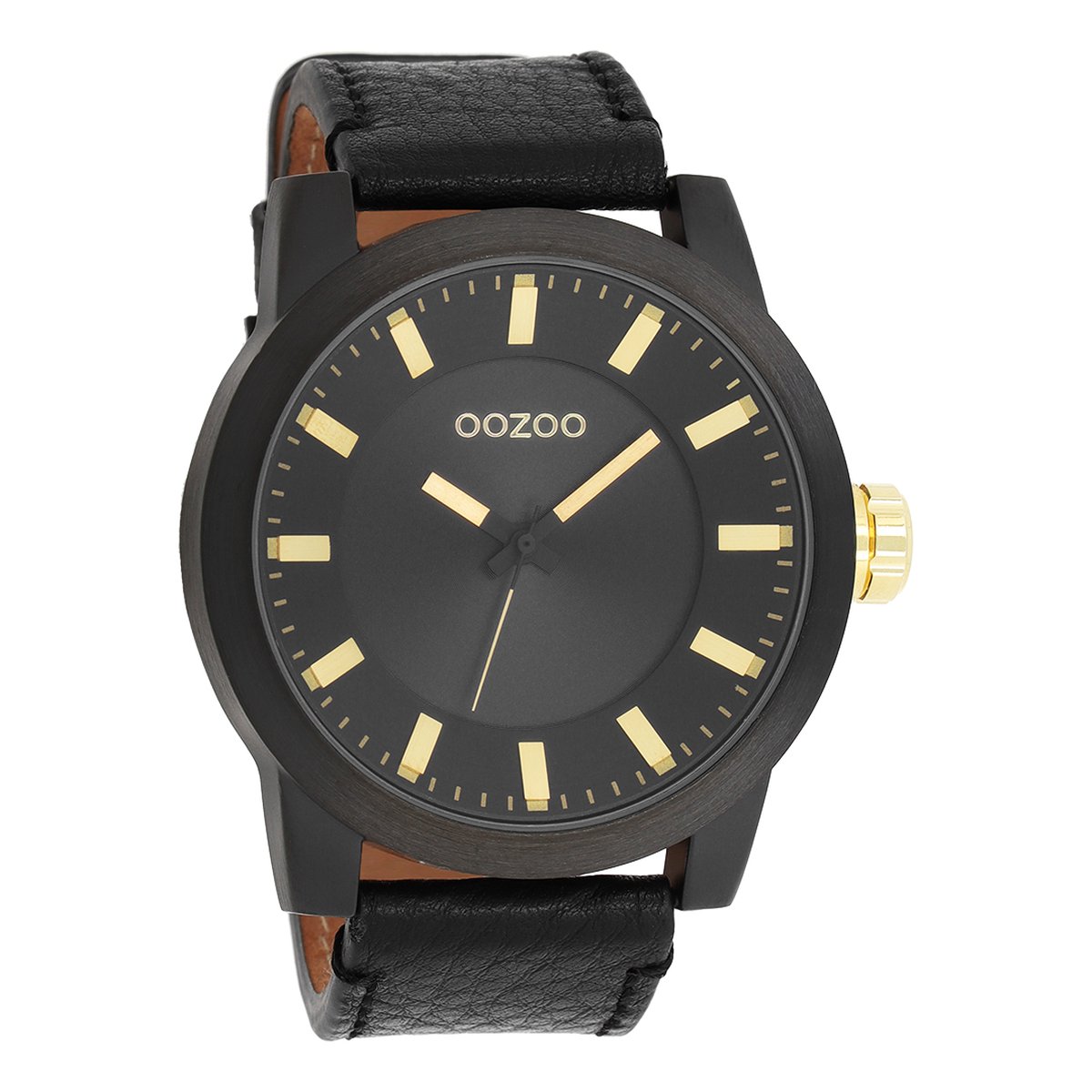 OOZOO Timepieces - Zwarte horloge met zwarte leren band - C5559