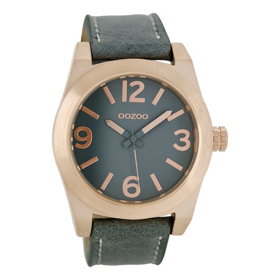 OOZOO Timepieces - Rosé goudkleurige horloge met aqua grijze leren band - C6736