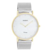 OOZOO Timepieces - Goudkleurige horloge met zilverkleurige metalen mesh armband - C20115