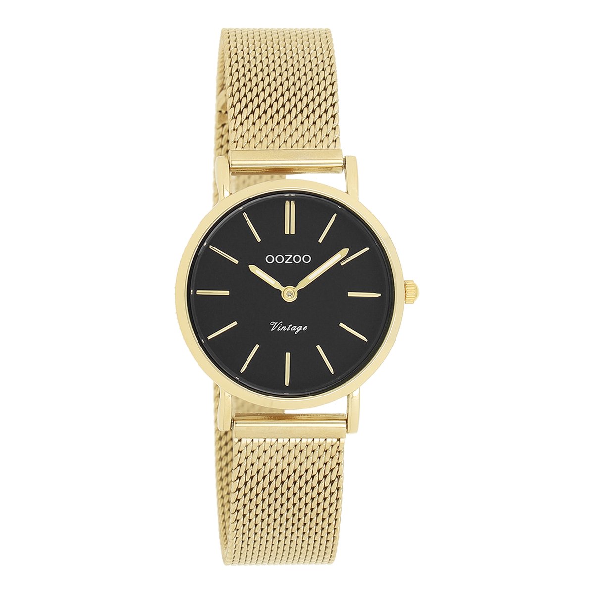 OOZOO Timepieces - Goudkleurige horloge met goudkleurige metalen mesh armband - C20232