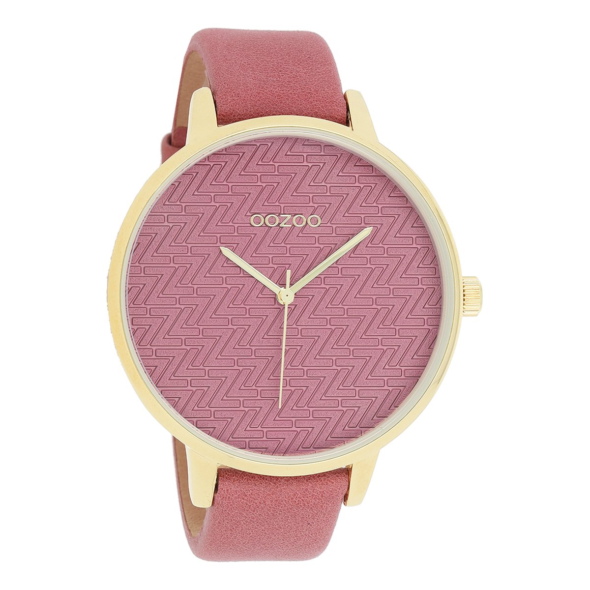OOZOO Timepieces - Goudkleurige horloge met roze leren band - C10405