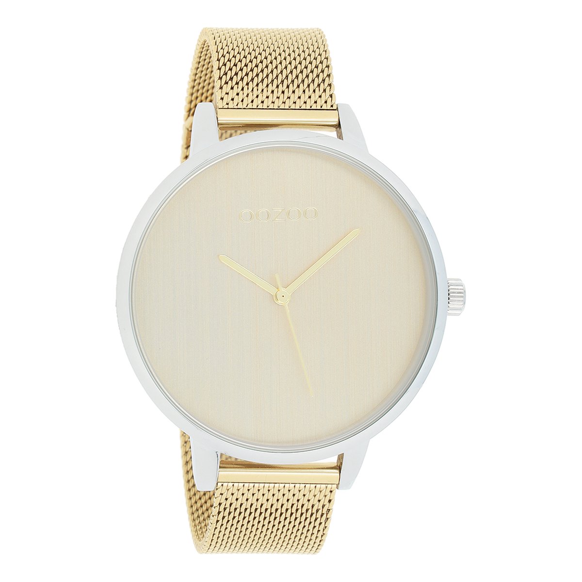 OOZOO Timepieces - Zilverkleurige horloge met goudkleurige metalen mesh armband - C10863