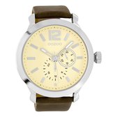 OOZOO Timepieces - Zilverkleurige horloge met donker bruine leren band - C6076