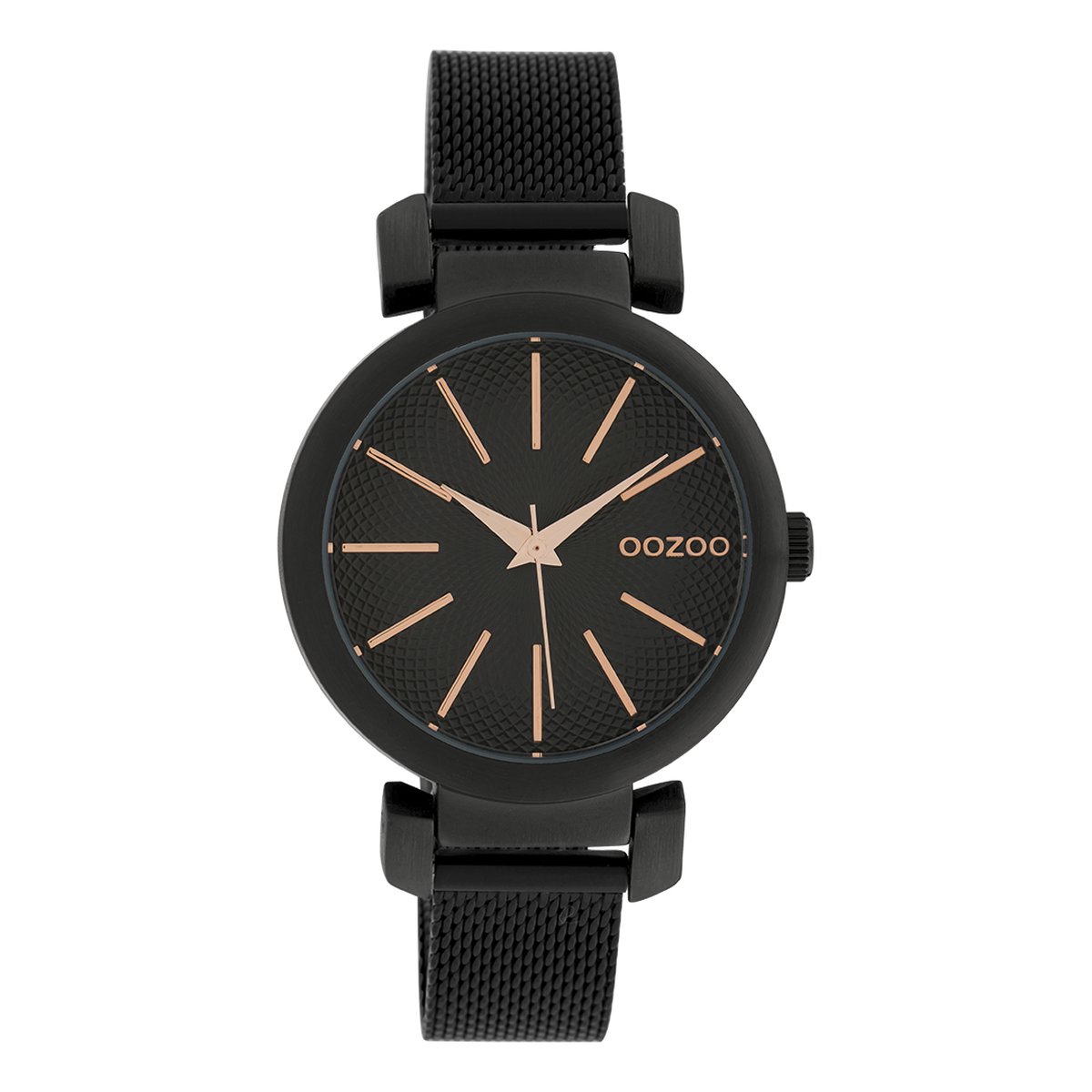 OOZOO Timepieces - Zwarte horloge met zwarte metalen mesh armband - C10131