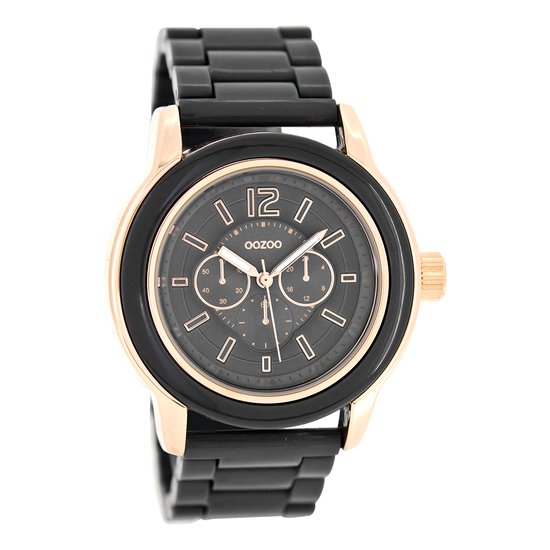 OOZOO Timepieces - Rosé goudkleurige horloge met grijze kunststof horlogeband - C4943