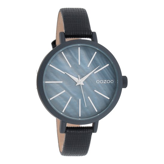 OOZOO Timepieces - Zwarte horloge met zwarte leren band - C8669