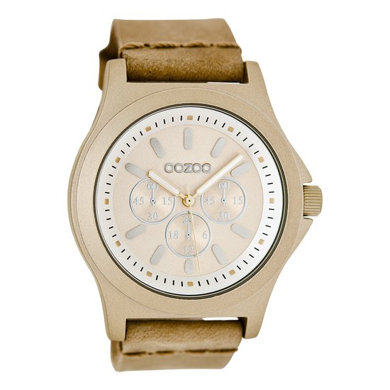 OOZOO Timepieces - Goudkleurige horloge met zand leren band - C6510