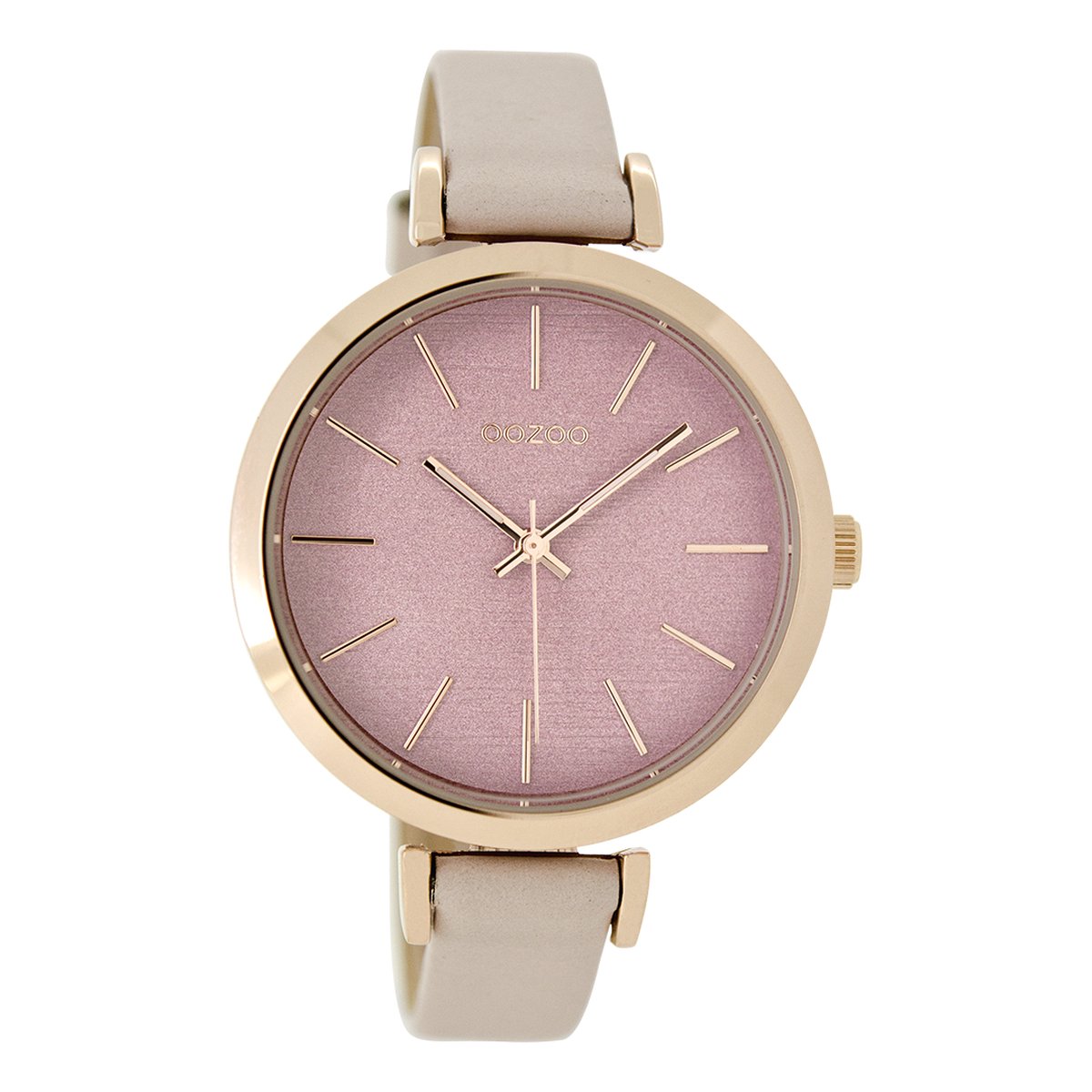 OOZOO Timepieces - Rosé goudkleurige horloge met poeder roze leren band - C9136