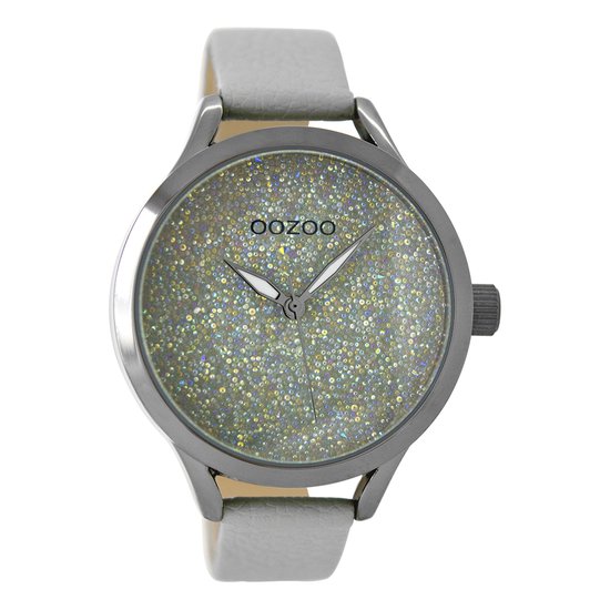 OOZOO Timepieces - Titanium horloge met steengrijze leren band - C9125