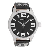 OOZOO Timepieces Zilverkleurige horloge met grijze leren band C1007 bol