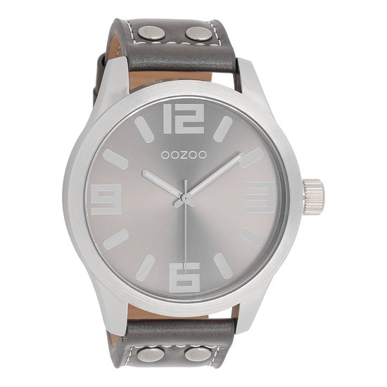 OOZOO Timepieces - Zilverkleurige horloge met grijze leren band - C1007
