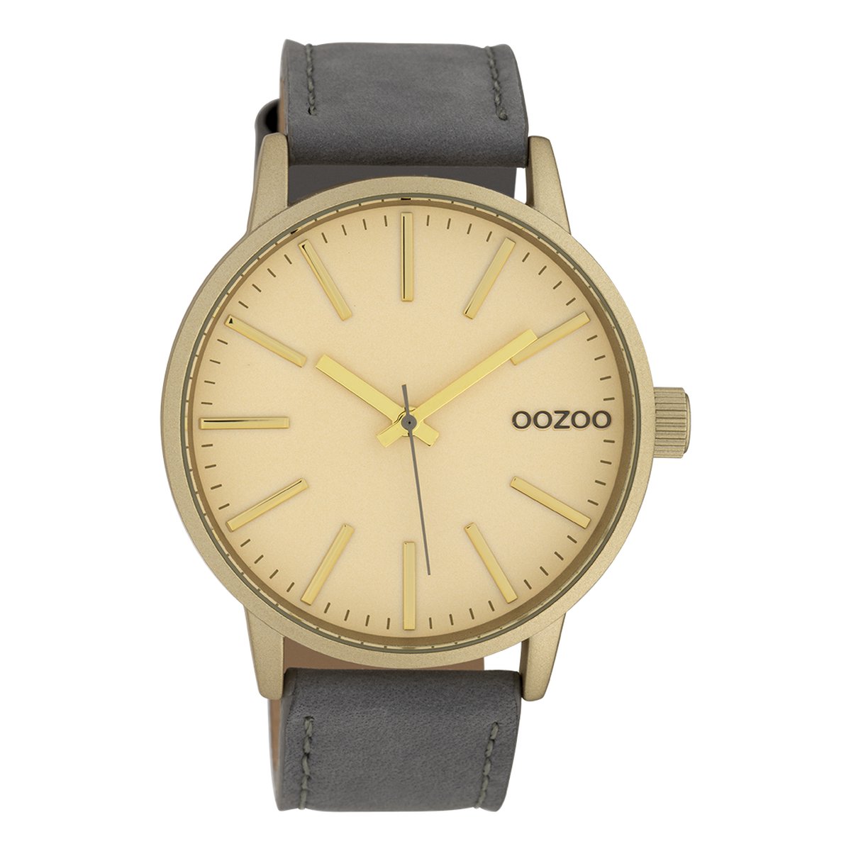 OOZOO Timepieces - Goudkleurige horloge met grijze leren band - C10013