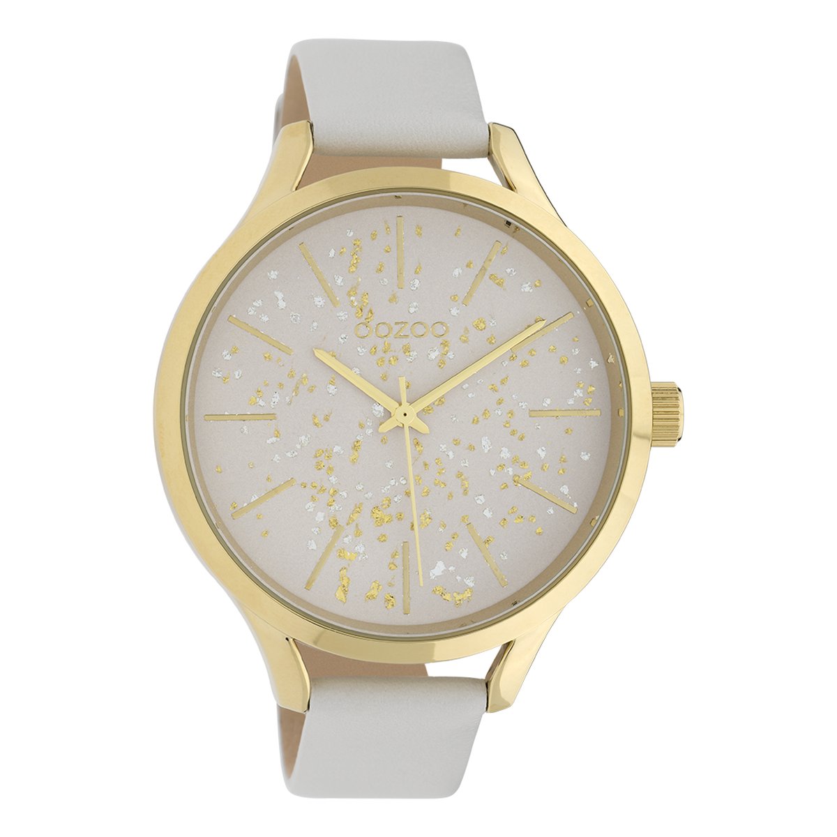 OOZOO Timepieces - Goudkleurige horloge met witte leren band - C10085