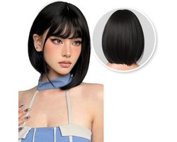 SassyGoods Zwarte Pruik - Pruiken Dames Kort Haar - Wig - Haarwerk - Wasbaar - Zwart - 35 cm