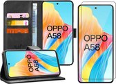 Hoesje geschikt voor Oppo A58 4G - Screenprotector Glas - Portemonnee Book Case Zwart