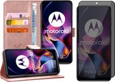 Hoesje geschikt voor Motorola Moto G54 - Privacy Screenprotector Volledig Dekkend Glas - Portemonnee Book Case Rosegoud