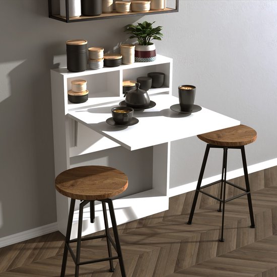 SoBuy FWT62-N klaptafel met 2 kleppen en 3 opslagplanken, Opvouwbare Keukentafel, Opklapbare Eettafel, Ruimtebesparend SoBuy FWT62-N klaptafel met 2 kleppen en 3 opslagplanken, Opvouwbare Keukentafel, Opklapbare Eettafel, Ruimtebesparend