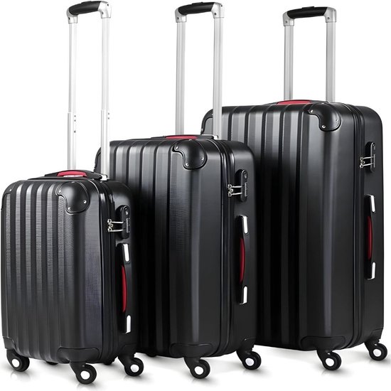 Kofferset 3 Delig - Reiskoffer met Wielen - Handbagage Trolley - Koffers - Zwart