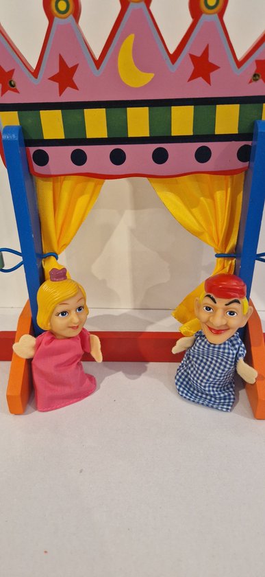 Foto: Houten mini theater met prins en prinses mini poppenkast poppentheater voor kinderen met 6 poppen voor jongens en meisjes poppenkast voor op tafel