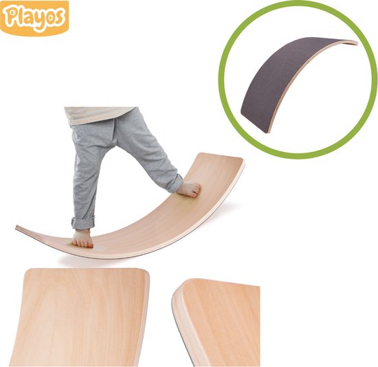 Foto: Playos houten balansbord met vilt tot 200 kg kinderen en volwassenen 82 x 30 cm wiebelbord peuters balanceerbord balance board montessori speelgoed