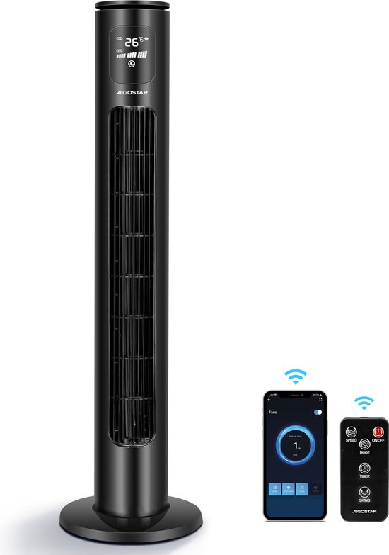 YASHE 43'' Ventilatore a Torre, 85° Oscillazione Ventilatore Senza Pale, 28dB Ventilatore a Torre Silenzioso, 3 Velocità 3 Modalità di Ventilazione, Ventilatore a Colonna con Telecomando