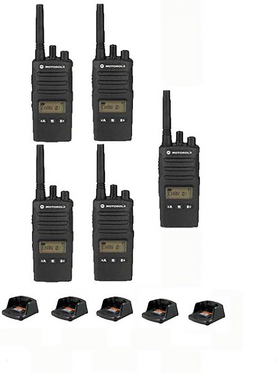 Set van 5 Motorola XT460 IP55 PMR446 Portofoon met tafellader