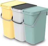 Keden GFT/rest afvalbakken set - 3x - wit/geel/groen - 12L - 20 x 26 x 37 cm - afval scheiden