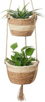 Hangende zeegras plantenbak - 2 maten geweven plantenpot binnen en buiten - bloempotten hoes opbergmand plantencontainers voor woondecoratie - beige