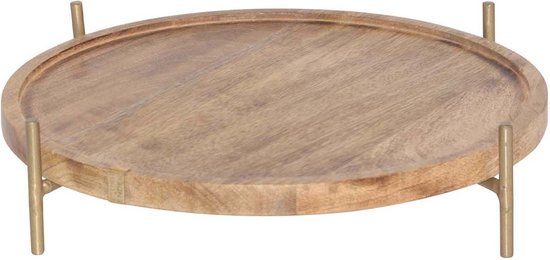 Foto: Return to sender dienblad rond met luxe messing standaard 29 x 5 cm mangohout plateu