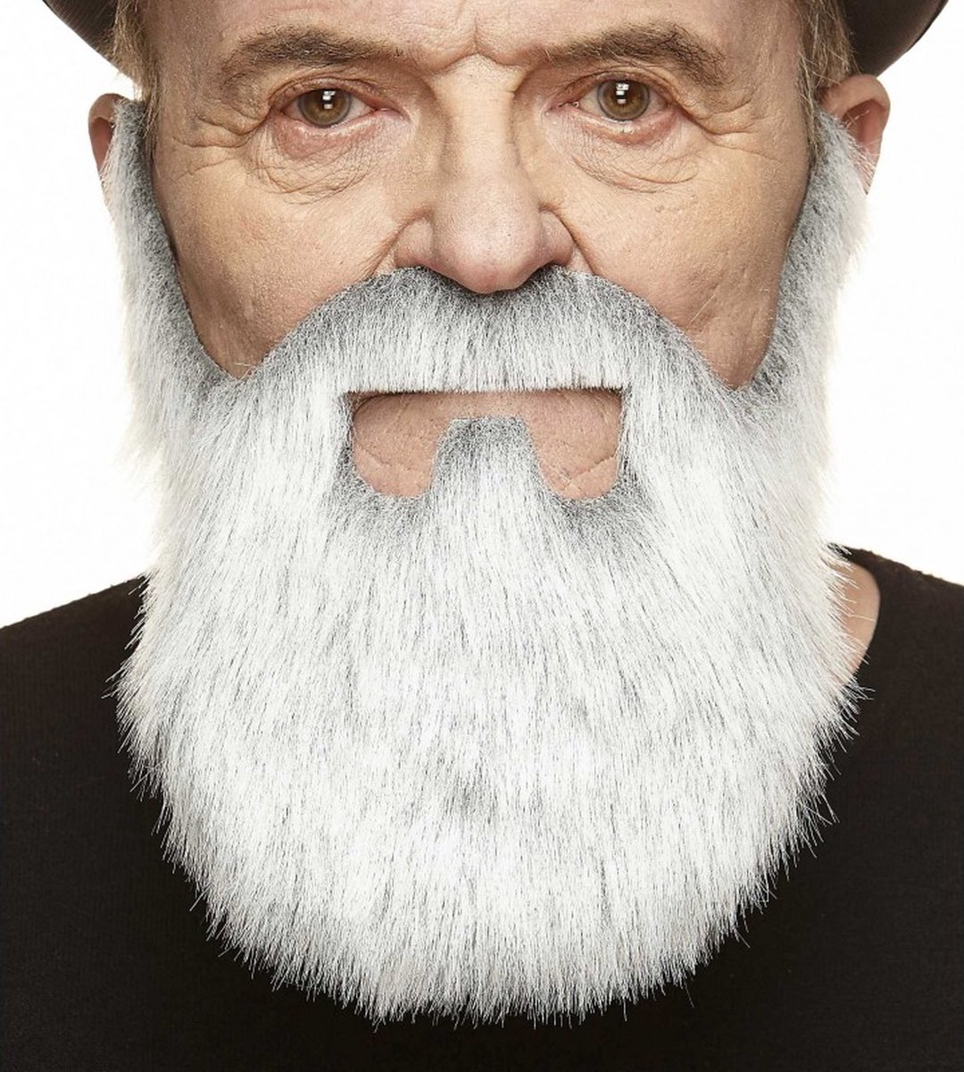 Partychimp Kerstman Baard Nep Snor met Baard Oude Man Plaksnor en Baard Zelfklevend voor Carnaval Verkleedaccessoire - Grijs/Wit - Imitatiebont
