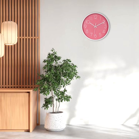 IvoQ Elegante Wandklok Roze 30 cm - Strak Design - Modern & Stil - Ideaal voor Thuisdecoratie