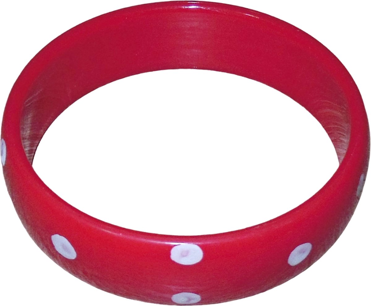 Armband kunststof rood met witte stippen
